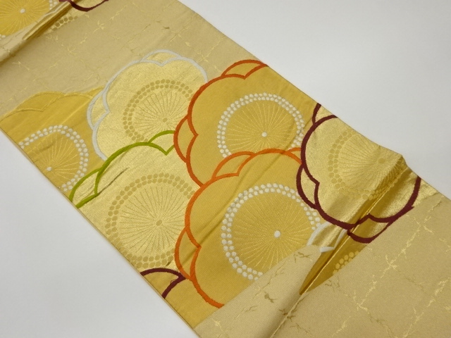 リサイクル　格子に梅模様織出し袋帯